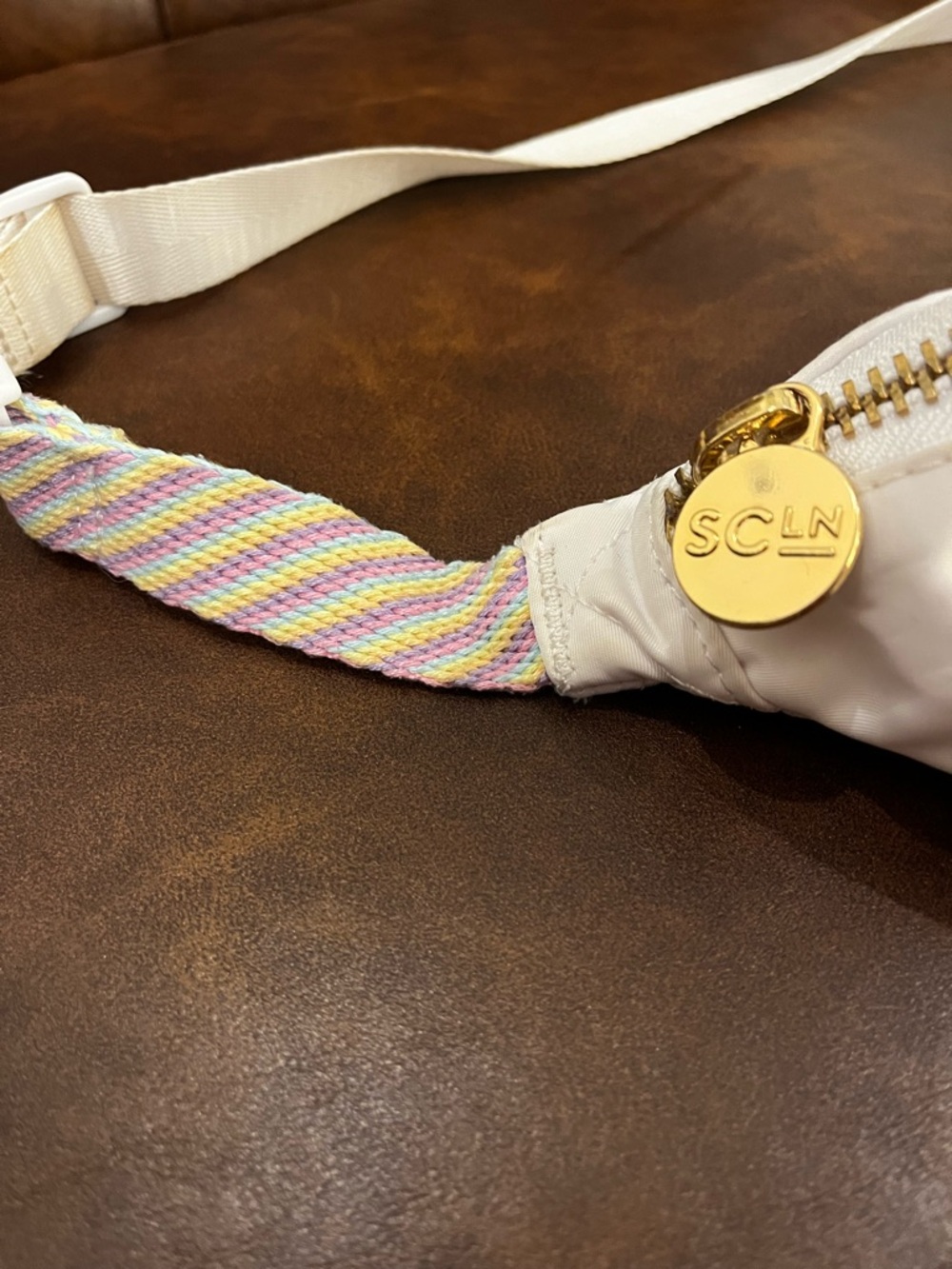 Stoney Clover Lane White Crossbody Belt Bag with Gold Zipper - Picture 2 of 5